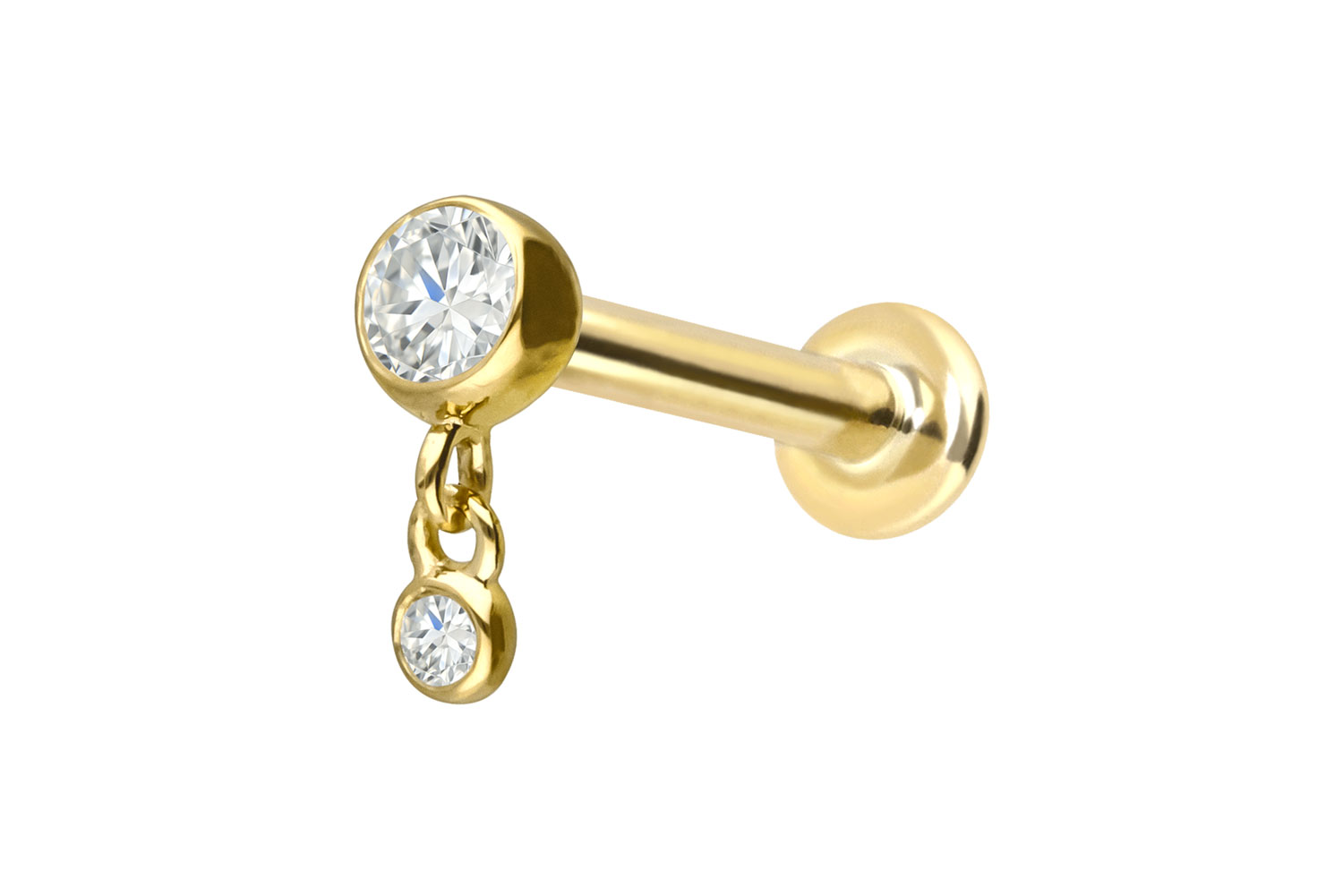18 Karat Gold Labret Piercing mit Innengewinde 2 DIAMANTEN